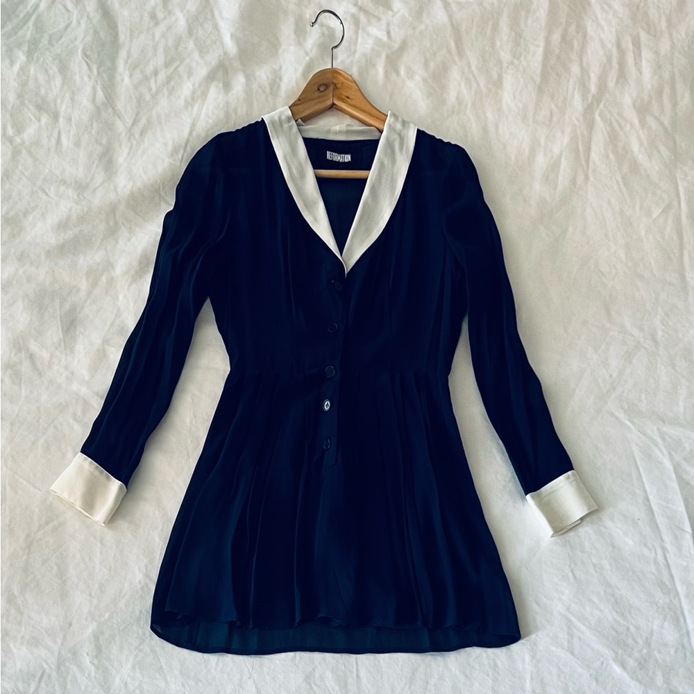 Reformation Blue Fitted Long Sleeve  Dress